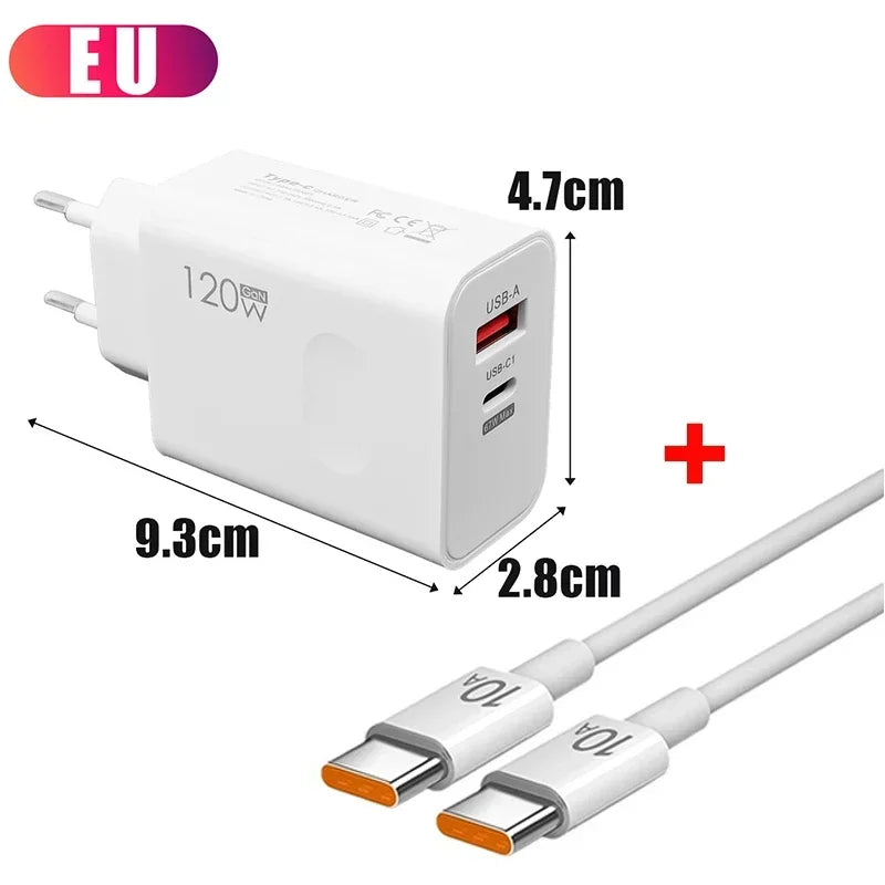 120W Fast Charger USB Type C PD Cable Fast Charging Quick Charge Adapter For iPhone 17 16 15 Pro Xiaomi Samsung Oneplus Huawei
