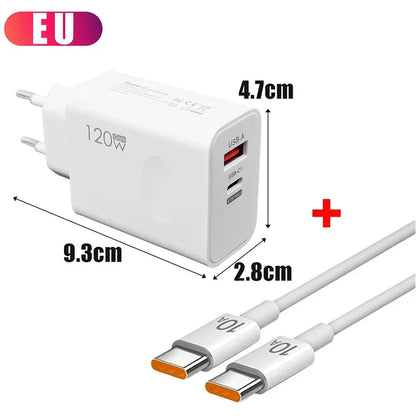 120W Fast Charger USB Type C PD Cable Fast Charging Quick Charge Adapter For iPhone 17 16 15 Pro Xiaomi Samsung Oneplus Huawei