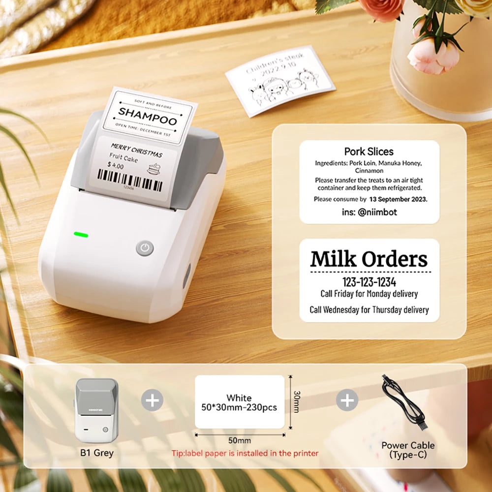 Niimbot B1 Wireless Thermal Label Printer Food Tag Barcode Price Small Business 20-50mm Print Width Label Machine for Home