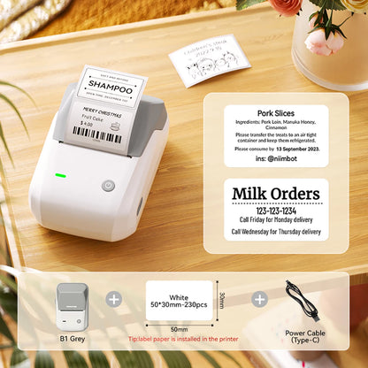 Niimbot B1 Wireless Thermal Label Printer Food Tag Barcode Price Small Business 20-50mm Print Width Label Machine for Home
