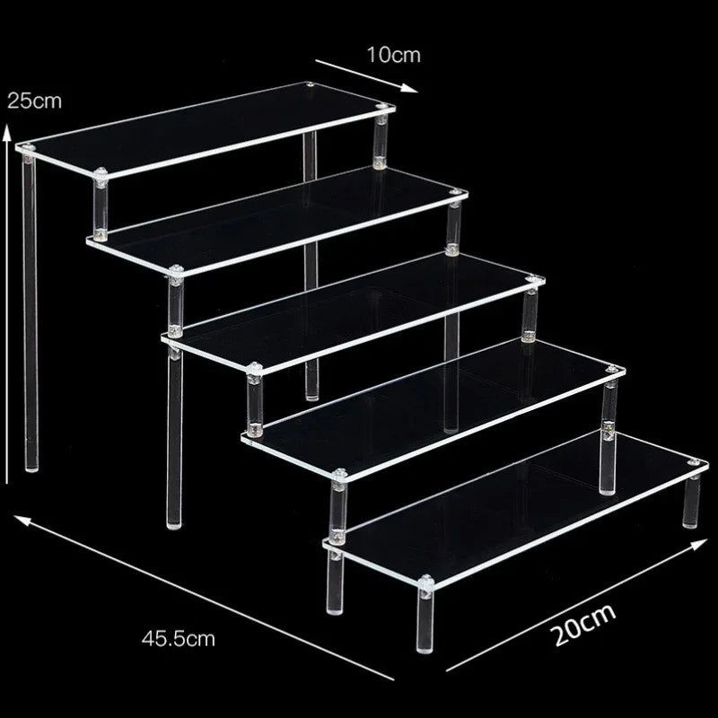 Black 1-5 Tier Acrylic Display Stand Clear Display Riser Rack for Cupcake Perfume Doll Décor Organizer Amiibo Funko POP Figures