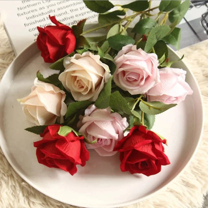 10PC Artificial Roses Bouquet Vase for Home Decoration Accessories Diy Photo Props Flowers Arrangement Dining Table Christmas
