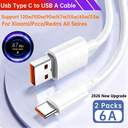 Original 120W Usb C Cable XIAOMI 100W 90W Hyper Fast Charging Cables Xiaomi 17 Pro Max 15 Ultra 14 T 13 Poco X8 F8 Redmi Turbo 5