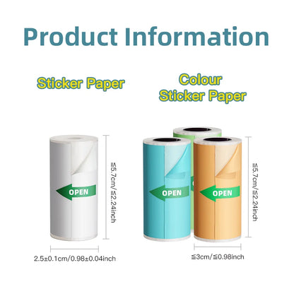 New 10 Roll Sticker Paper for Mini Printer Label Sticker Paper Color Thermal Paper Width for Label Maker Printers Photo Printing