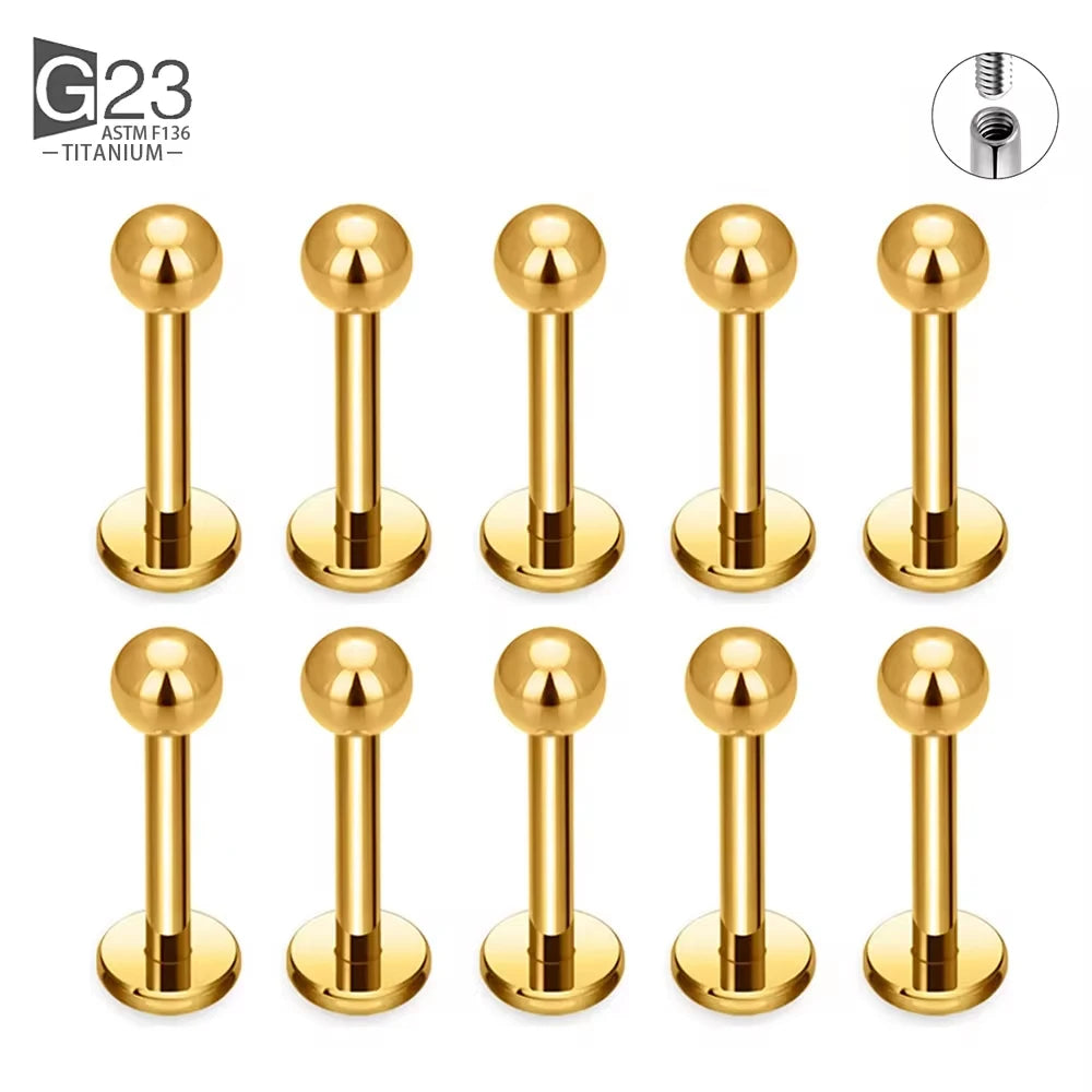 10Pc/50Pc G23 Titanium Labret Studs – Square CZ Stone Cartilage, Tragus, and Lip Piercing, Threaded Body Jewelry