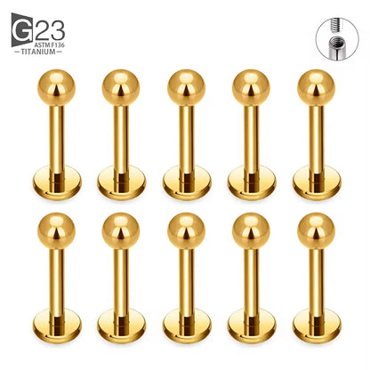 10Pc/50Pc G23 Titanium Labret Studs – Square CZ Stone Cartilage, Tragus, and Lip Piercing, Threaded Body Jewelry