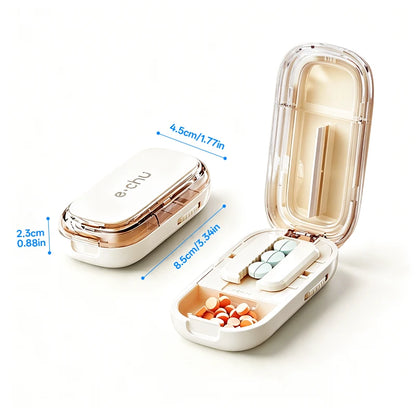 Pill Cutter & Storage Box – Quartering 1/2/1/31/4 Splitter, Portable Dustproof Tablet Divider Organizer with Crusher