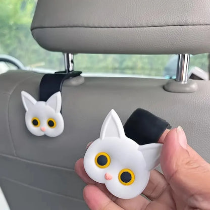 3D Cartoon Cat Car Headrest Hooks – Set of 2 for Bags and Coats