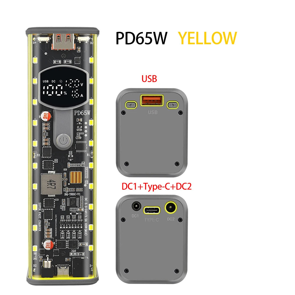 PD65W PD45W Power Bank Case Kit 8*18650 Power Bank Battery Storage Box Fast Charging Battery Holder with LED Light USB+Type-C