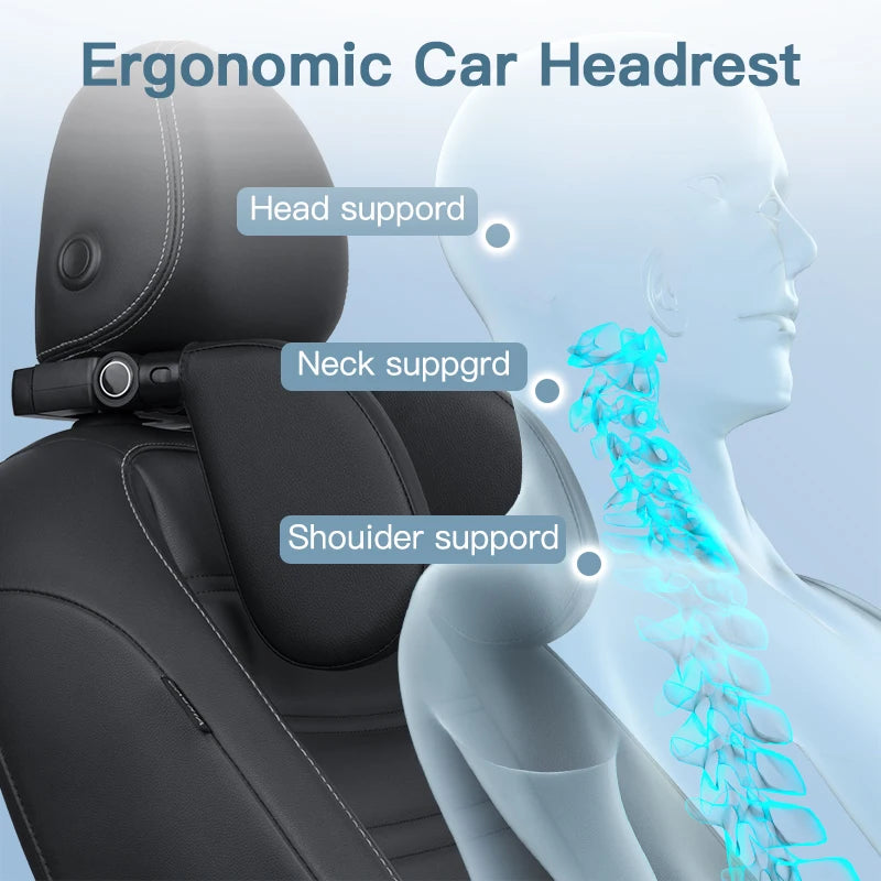 Multifunctional Car Headrest Neck Support with Hidden Hanger, 180° Rotation Universal Car Interior Accessory