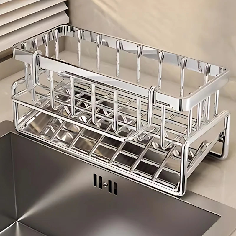 9.45x4.72in Stainless Steel Sink Caddy Organizer - Rust-Proof Storage Rack for Kitchen Cleaning Supplies