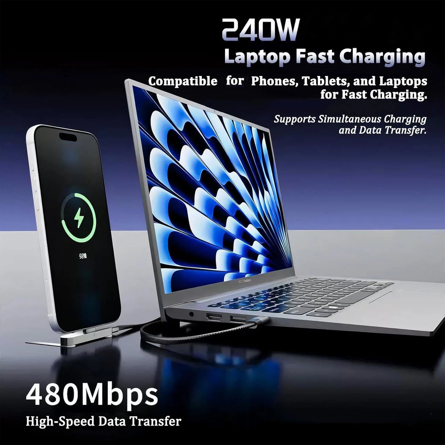 240W Quick Charging Wire with Folding Phone Stands USB A Type C  Holder Charger Cables for IPhone 17 16 15 Samsung S26 Xiaomi
