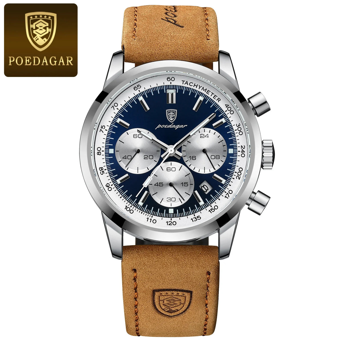POEDAGAR Top Brand Luxury Man Watch Waterproof Chronograph Luminous Date Wristwatch For Men Quartz Leather Men's Watches Sprots