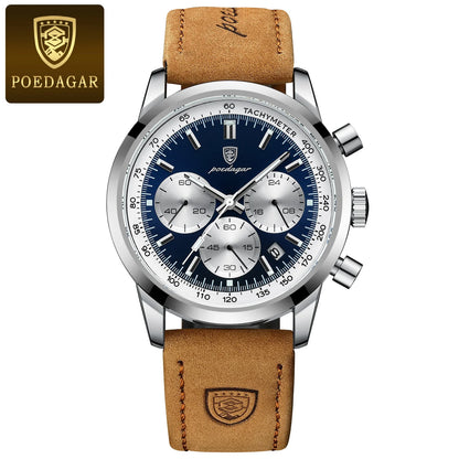 POEDAGAR Top Brand Luxury Man Watch Waterproof Chronograph Luminous Date Wristwatch For Men Quartz Leather Men's Watches Sprots