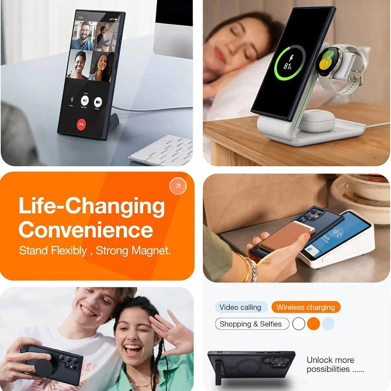 UYUXIO Magnetic Mobile Phone Case with Kickstand for Samsung Galaxy S26 S25 S24 S23 Ultra FE S22 Plus A16 A55 A56 Stand Cases