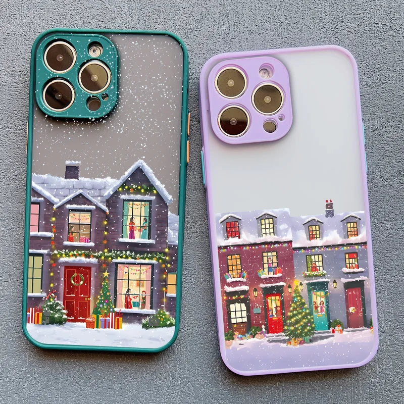 Rural Building Snow Scenery Phone Case For iPhone 16 15 Pro Max Plus 14 13 Pro Max 12 Mini 11 XS X XR 7 8 Plus Shockproof Covers