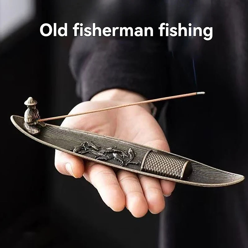 Fashionable Small Boat Incense Burner Fishing Old Man Style Incense Burner Home Indoor Sandalwood Incense Insert Incense Burner