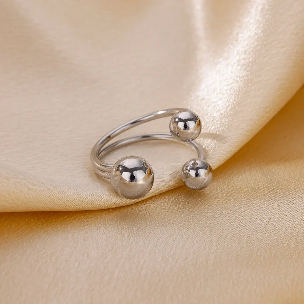 Exaggerated Stainless Steel Bead Ball Ring – Adjustable Gold Color Waterproof Ring for Women & Men
