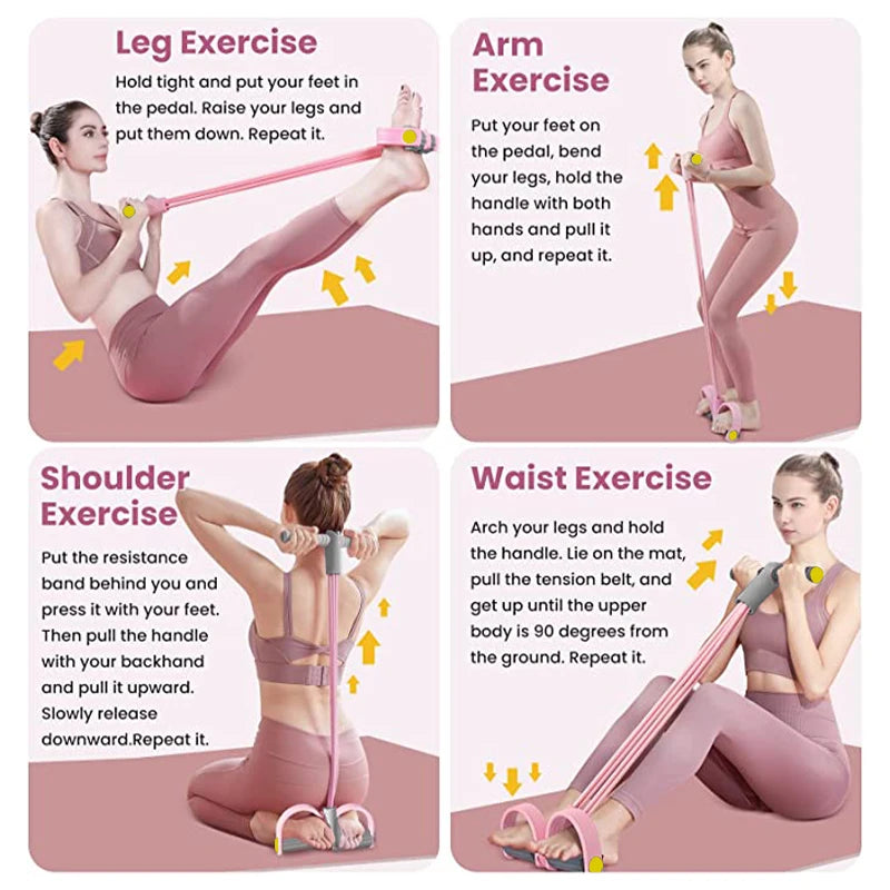 4-Tube Resistance Band Set with Foot Pedal — Home Gym Training
