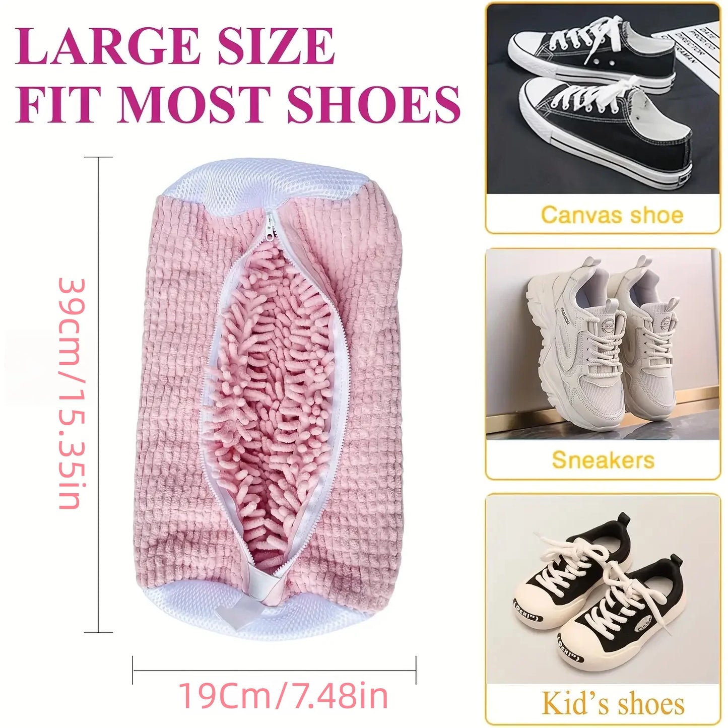 Machine washable shoe washing and drying bag, soft fiber—durable polyester shoe cover, adjustable shoelaces, durable shoe washin
