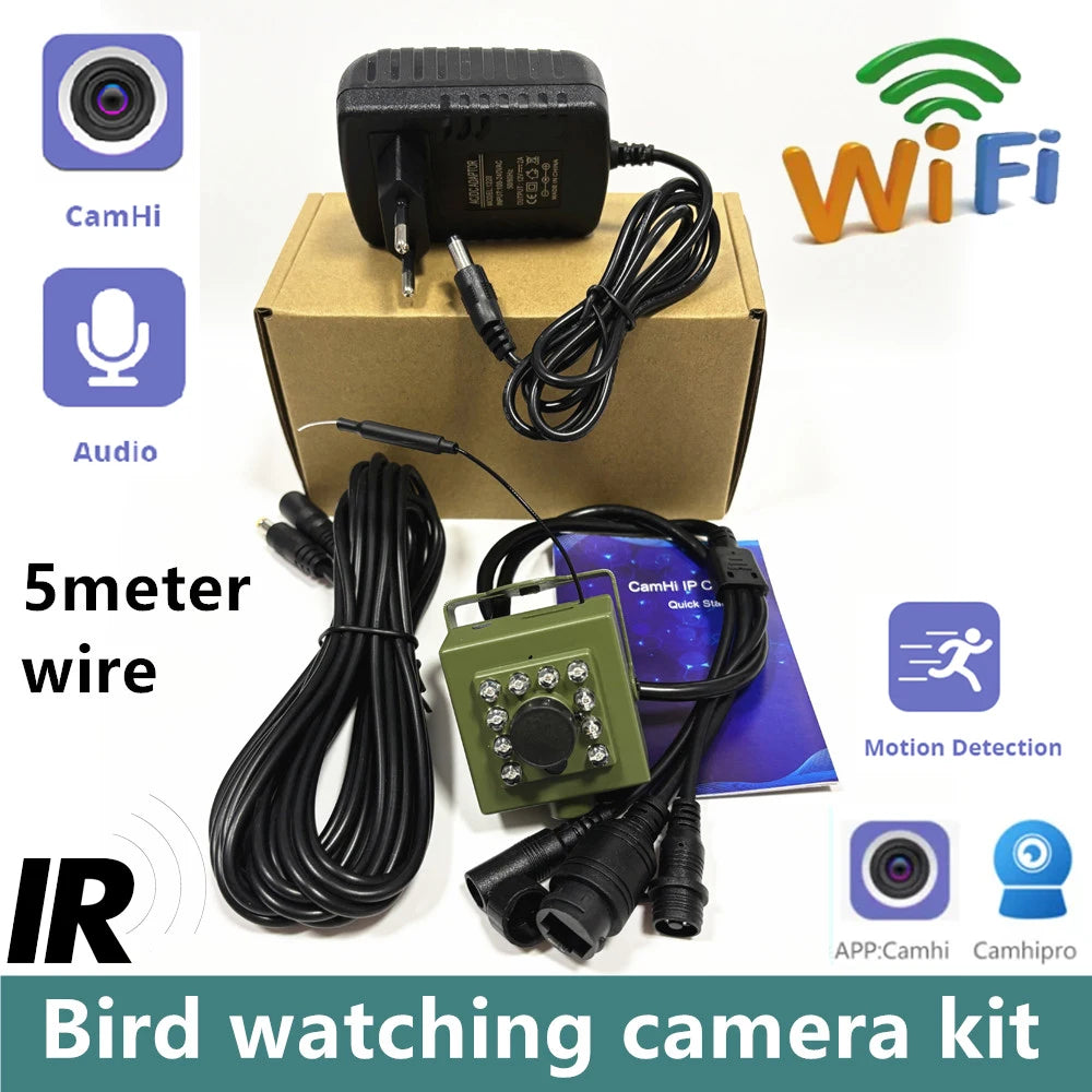 Bird Watching Camera Wireless Wild Wifi Bird Nest Green Box Kit 5M Wire Night Vision 5MP 2MP P2P Audio Mini IPC In the birdcage