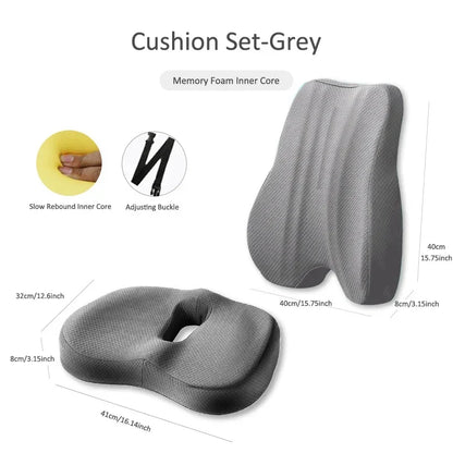 Orthopedic Memory Foam Seat Cushion Set, Coccyx Support Cushion, Office Chair, Waist, Back, Lumbar, Car Seat, Hip Massage Pad