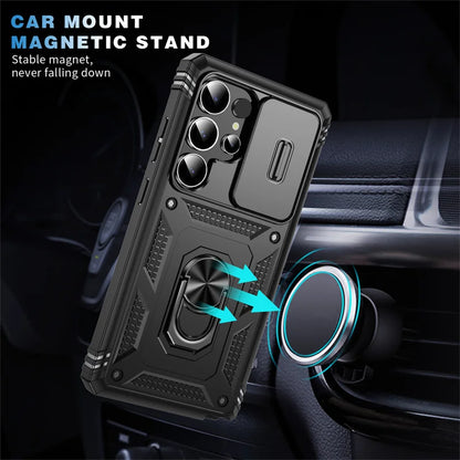 Heavy Duty Armor Phone Case For Samsung Galaxy S25 S24 S23 S22 S21 Ultra S20 FE Plus Note 20 Ultra Lens Protect Ring Stand Cover