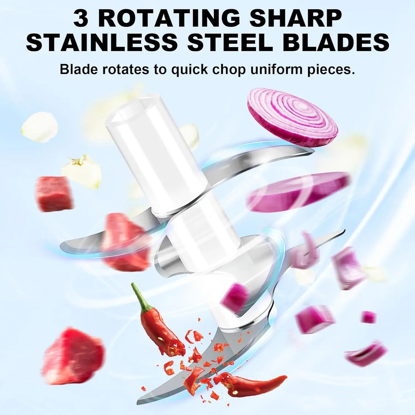 Electric Garlic Chopper, Mini Portable Veggie Chopper, 250ML Garlic Grinder Masher Onion Grinder, Blender to Vegetable, Wireless Food Processor for Ginger, Chili, Fruit, Meat, etc