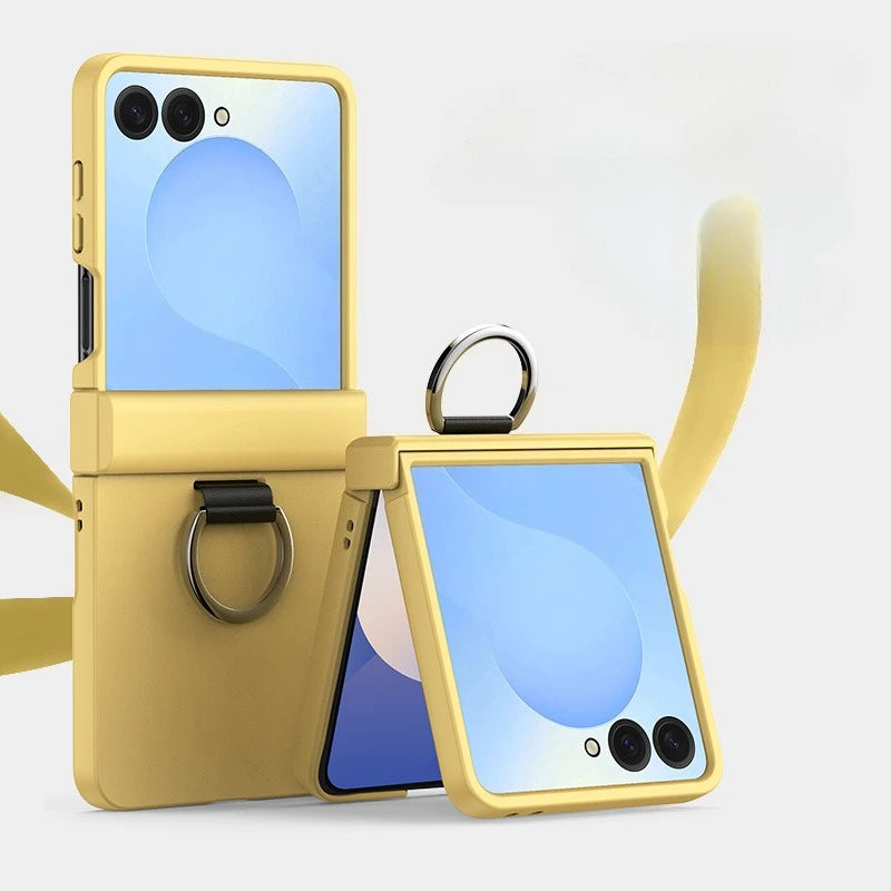 Skin Feel Hard Phone Case for Samsung Galaxy Z Flip 7 FE 6 5 4 3 ZFlip7 with Ring Hinge Protective Cover