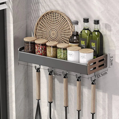 Gunmetal Space Aluminum No-Drill Wall Mounted Kitchen Storage Rack - Multi-Functional Organizer for Spice Jars and Knives