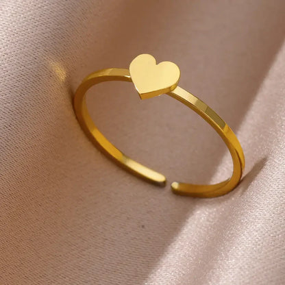 Stainless Steel Heart Ring for Women – 18K Gold Plated, Zircon Inlay, Vintage Waterproof Wedding Jewelry Gift