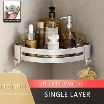 1pc Non-Drill Aluminum Bathroom Storage Rack - Wall Mounted Corner Rack Used For Storing Bathroom Shampoo Shower Gel Cosmetics