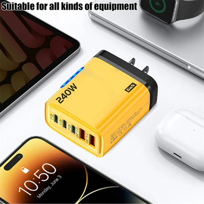240W 5 Ports GaN Fast USB Charger Multi Port Wall Power Adapter Quick Charge Phone Charger EU US Plug For iPhone Samsung Xiaomi