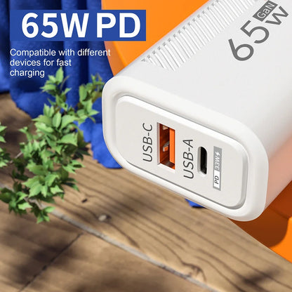 Toatal 65W GAN USB C Charger Fast High Speed Charging Quick Charge For iPhone 15 Xiaomi Samsung USB C Mobile Phone Wall Adapter