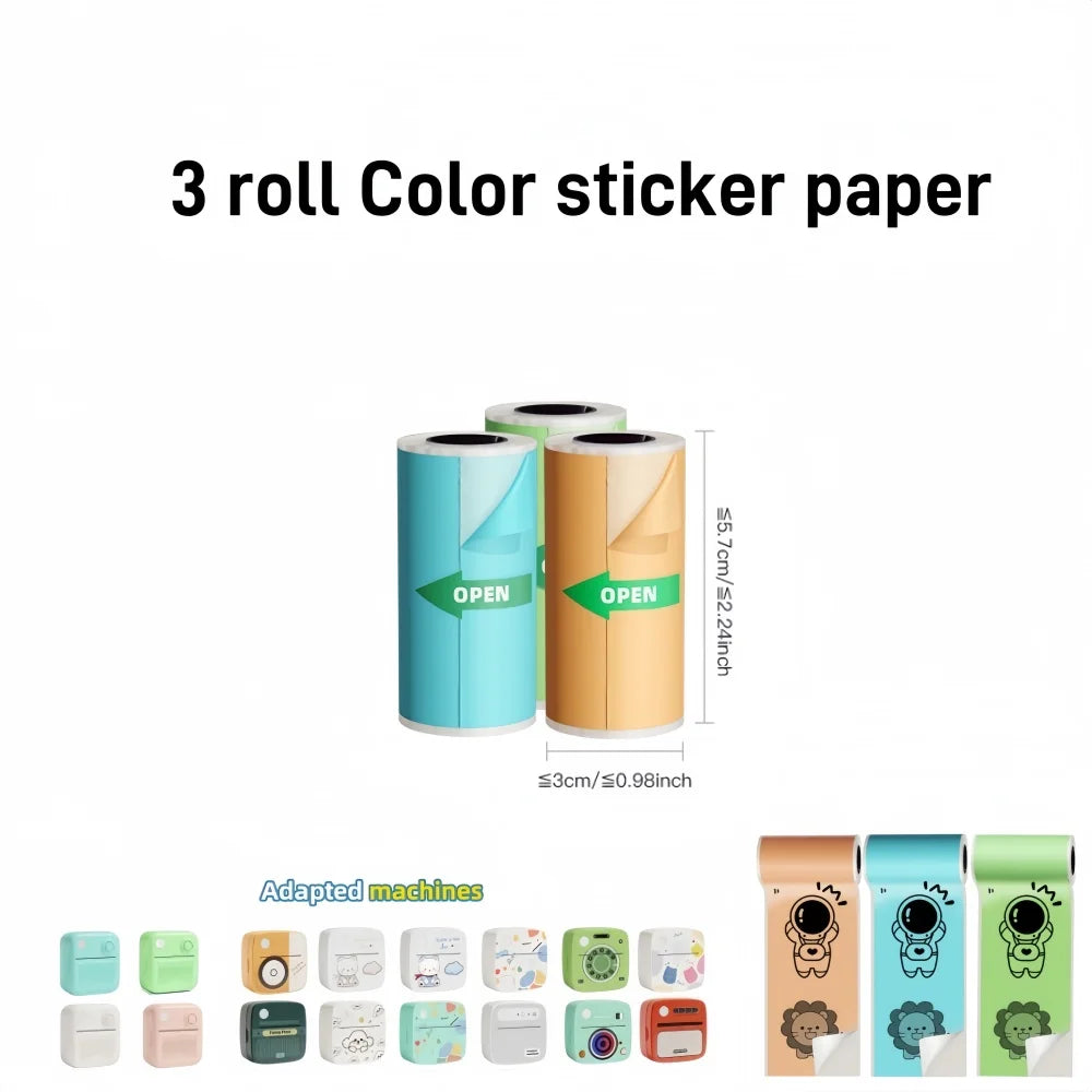 New 10 Roll Sticker Paper for Mini Printer Label Sticker Paper Color Thermal Paper Width for Label Maker Printers Photo Printing