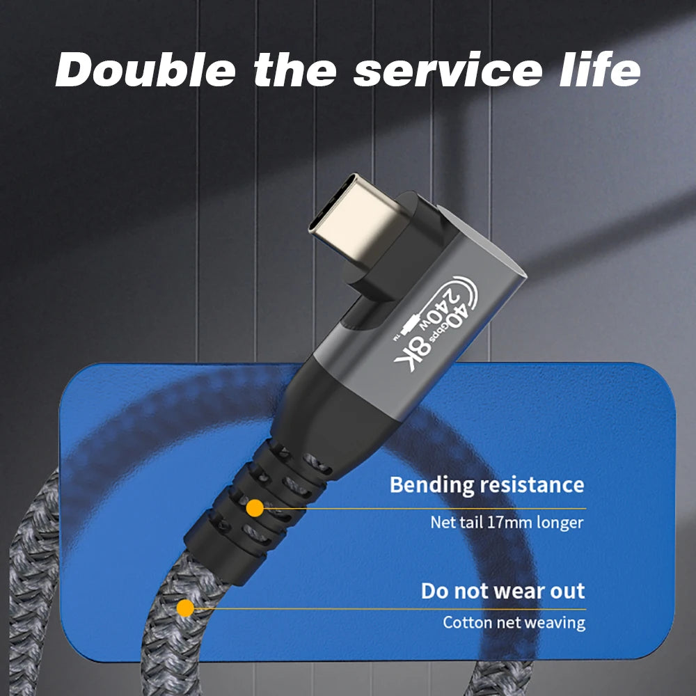 Thunderbolt USB 4 90 Degree Angle Cable 40Gbps USB4 Elbow Type C Thunderbolt3 4 Data Transfer Cable USB C PD240W Fast Charging