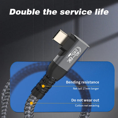 Thunderbolt USB 4 90 Degree Angle Cable 40Gbps USB4 Elbow Type C Thunderbolt3 4 Data Transfer Cable USB C PD240W Fast Charging