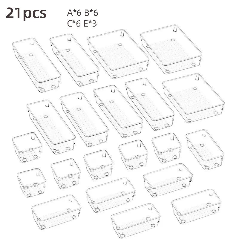 25-piece Visual Drawer Storage Box Set Transparent Compartment Multi-functional Desktop Built-in Stationery Sundries Storage Box