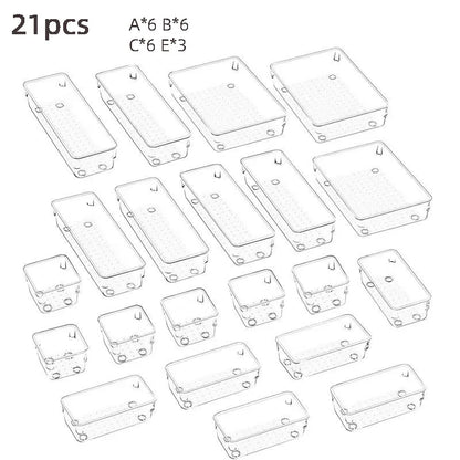 25-piece Visual Drawer Storage Box Set Transparent Compartment Multi-functional Desktop Built-in Stationery Sundries Storage Box