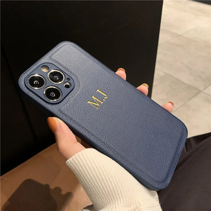 Personalised Customized Name Case For iPhone 17 16 15 14 13 12 11 Pro Max Initials Letters Leather Cover 13 15 16 17 Air Pro Max