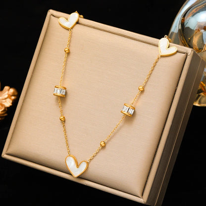 GANEMLY Clover Flower Zircon Necklace – 316L Stainless Steel Waterproof