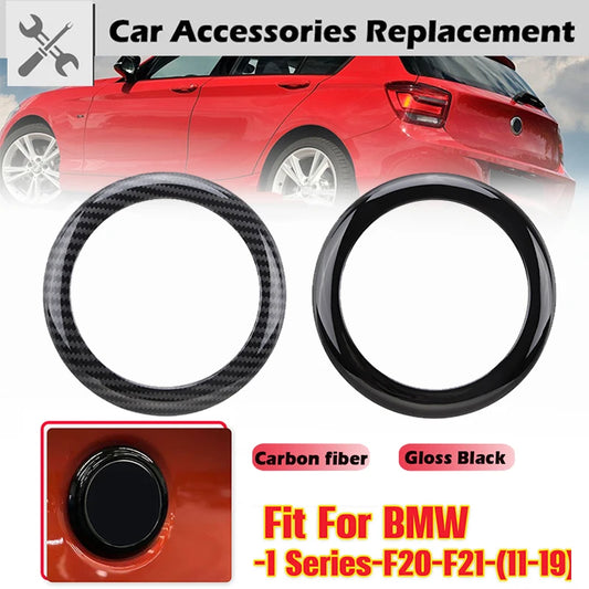Rear Badge Ring Car Logo Cover For BMW 1 Series F20 F21 2011-2019 Black/Carbon Pattern Frame Sticker Car Decoration Accessories