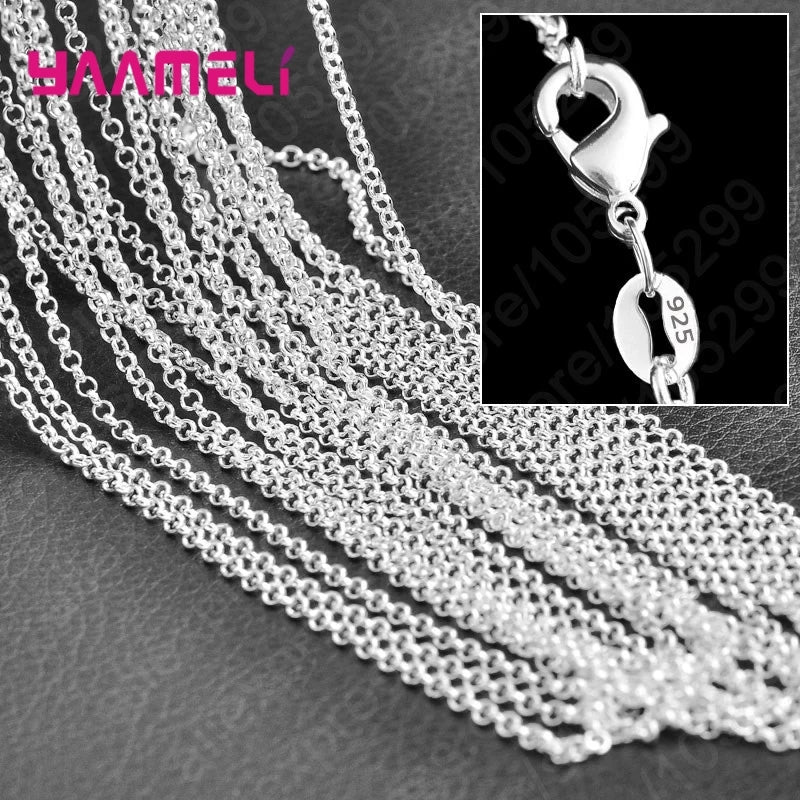 10PCS Wholesale Pure 925 Sterling Silver Charm Link Chain Necklace Jewelry with Strong Smooth Lobster Clasps 16-30 Inches