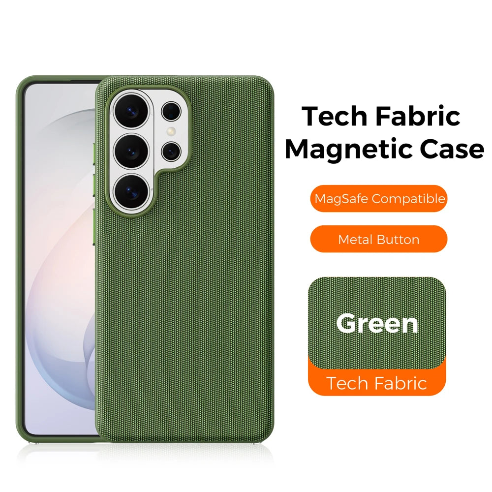 Magnetic Tech Fabric Phone Case For Samsung Galaxy S24 S25 S26 Ultra For Magsafe Wireless Charging TechWoven Anti-Slip Cover