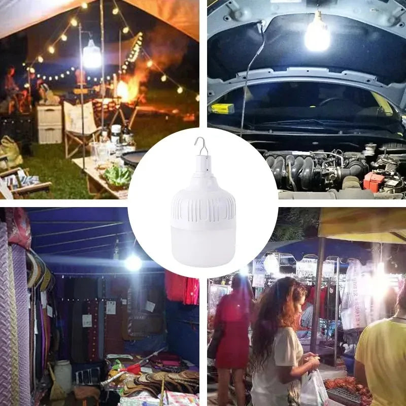 1-8pcs Portable Outdoor Camping Lights USB Rechargeable Lamp LED Emergency Bulb Hook High Power Tents Lantern Night Lights Bulb