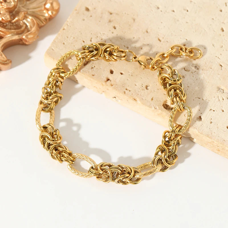EILIECK 316L Stainless Steel Twisted Bracelet – 18K Gold Plated Wrist Chain, Waterproof Trendy Bangle for Women