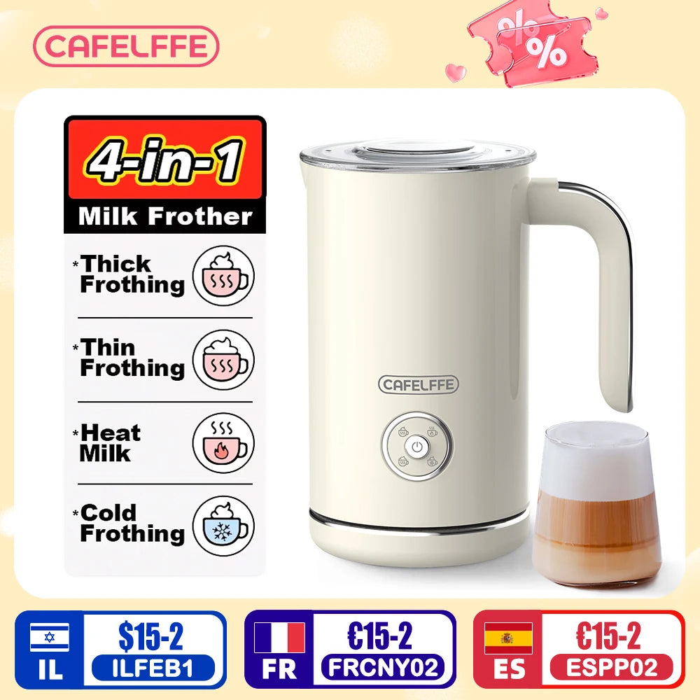 Cafelffe 4in1 Electric Milk Frother Frothing Foamer Chocolate Mixer Cold/Hot Latte Cappuccino Automatic foam milk heater Warmer