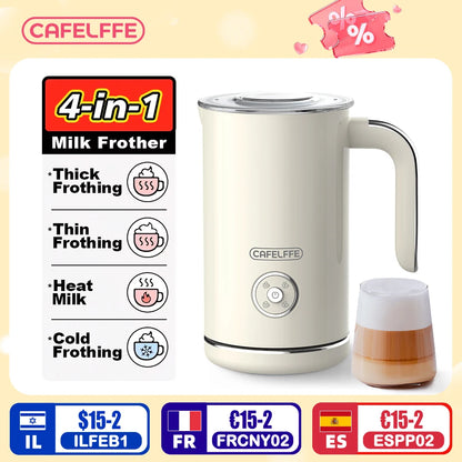 Cafelffe 4in1 Electric Milk Frother Frothing Foamer Chocolate Mixer Cold/Hot Latte Cappuccino Automatic foam milk heater Warmer