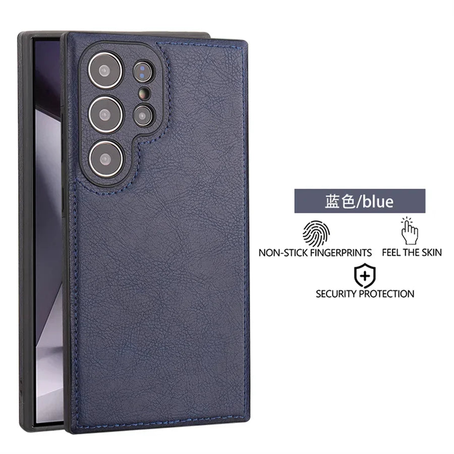 Luxury Vintage PU Leather Case for Samsung S26 Ultra S25 S24 Plus S23 S22 S26Ultra Slim Camera Shockproof Soft Bumper Back Cover