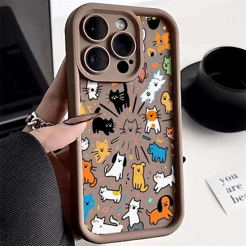 Painted Phone Case for Apple iPhone 17 16 15 14 13 12 11 Pro Max 7 8 Plus SE Air Cases Minimalist Cartoon Animals Doodle Style